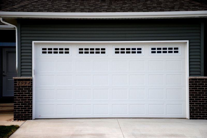 White sectional garage door with windows on a residential home